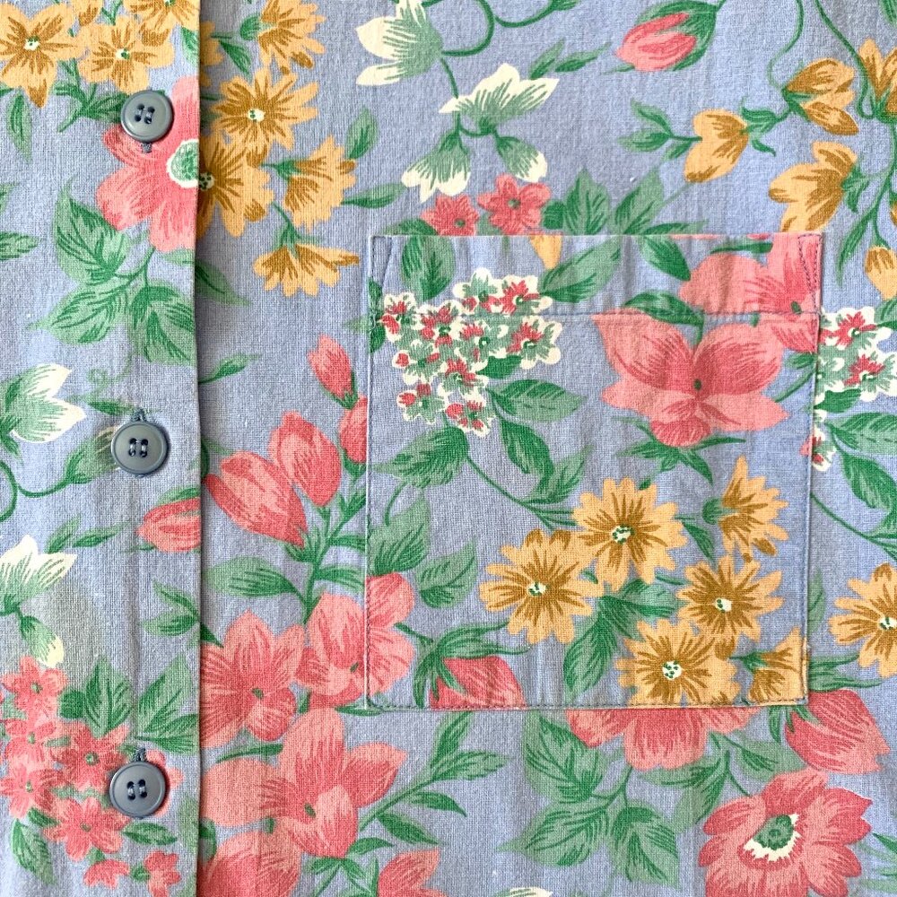Vintage Cabin Creek Floral Collar Button Up Short Sleeve Shirt Prep Coastal Boho - Picture 7 of 15